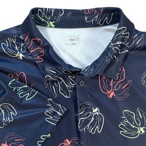 BCG Golf Mens Navy Blue Floral Outline Performance Polo Shirt 2XL Short Sleeve